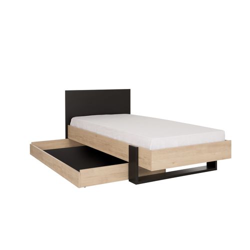 Lit 90x190 cm DUPLEX imitation châtaignier et noir vue accessoires