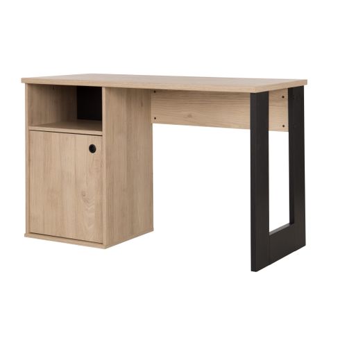 Bureau 1 porte DUPLEX imitation châtaignier et noir vue de profil