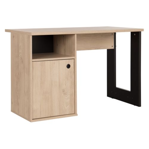 Bureau 1 porte DUPLEX imitation châtaignier et noir vue 3/4