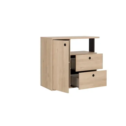 Commode 1 porte 2 tiroirs DUPLEX imitation châtaignier et noir