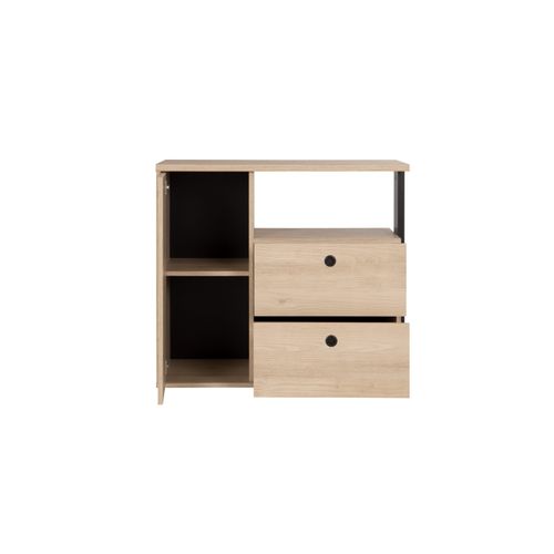 Commode 1 porte 2 tiroirs DUPLEX imitation châtaignier et noir