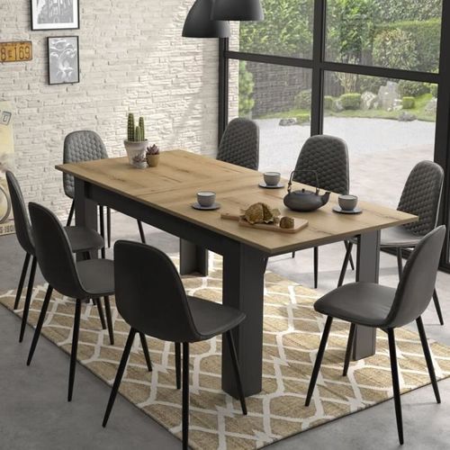 Table à Manger Pour 4 à 8 Personnes - Rectangulaire + Allonge - L 160-200 X P 90 X H 77 Cm