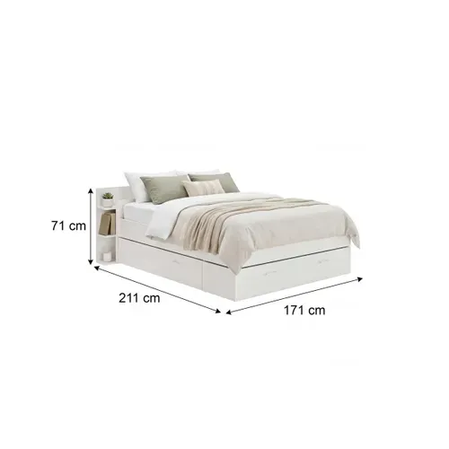 Lit avec rangements 140x190 cm - grands tiroirs TONIGHT blanc