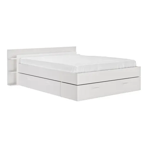 Lit avec rangements 140x190 cm - grands tiroirs TONIGHT blanc