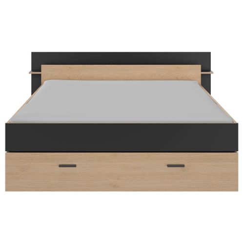 Lit avec rangements 160x200 cm TONIGHT imitation chêne et noir