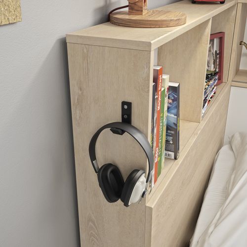 Lit 90x200 cm avec rangements ERWAN imitation chêne et blanc