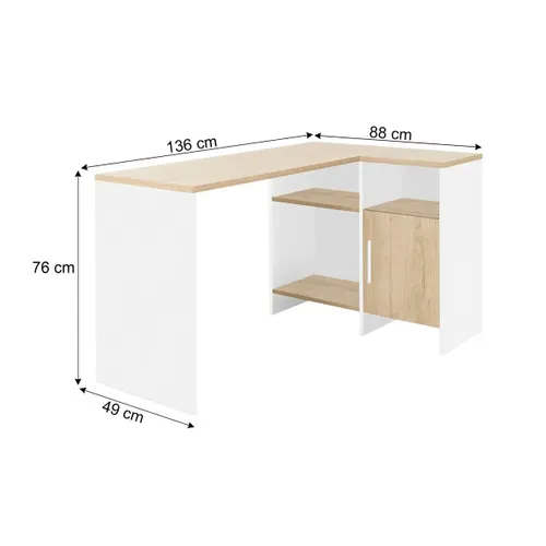 Bureau d'angle droit KOOPER Imitation chêne et blanc