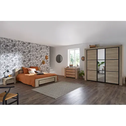 Lit 160x200 cm BRUGGES imitation châtaignier naturel