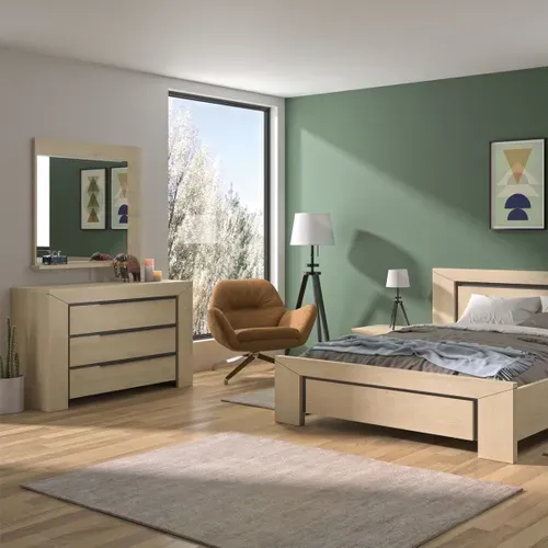 Commode 3 tiroirs BRUGGES imitation châtaignier naturel