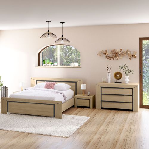 Commode 3 tiroirs BRUGGES imitation châtaignier naturel