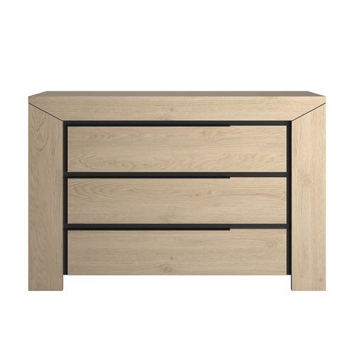 Commode 3 tiroirs BRUGGES imitation châtaignier naturel