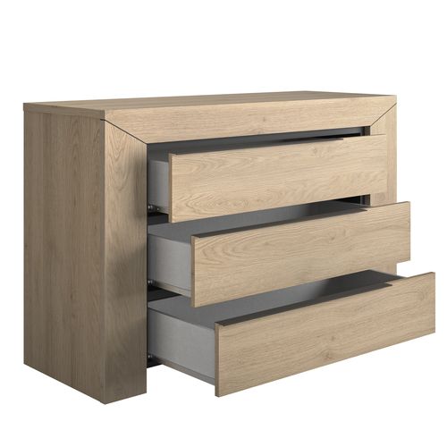 Commode 3 tiroirs BRUGGES imitation châtaignier naturel