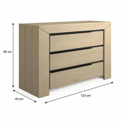 Commode 3 tiroirs BRUGGES imitation châtaignier naturel