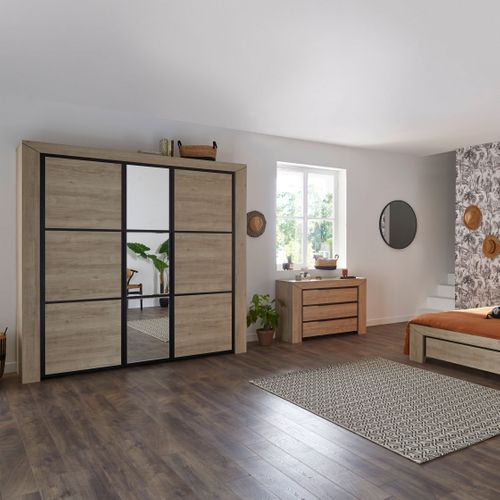 Armoire 3 portes L.222 cm BRUGGES imitation châtaignier naturel