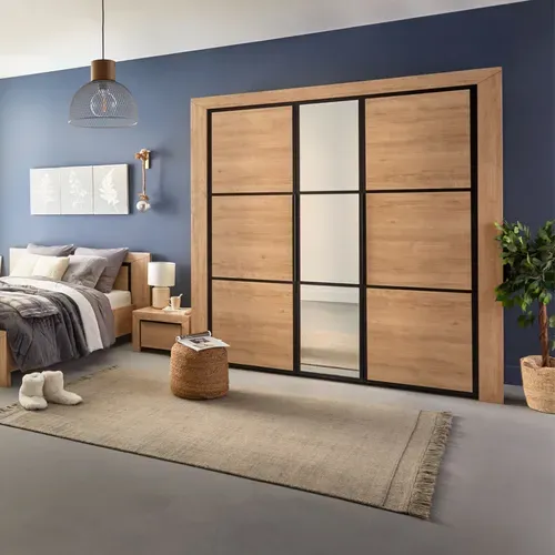 Armoire 3 portes L.222 cm BRUGGES imitation châtaignier naturel