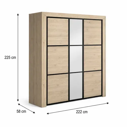 Armoire 3 portes L.222 cm BRUGGES imitation châtaignier naturel