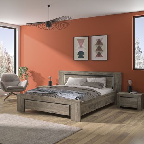 Lit 160x200 cm BRUGGES imitation chêne brun