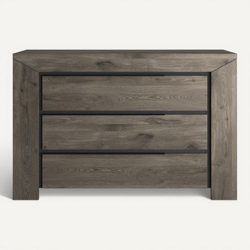 Commode 3 tiroirs BRUGGES imitation chêne brun vue de face