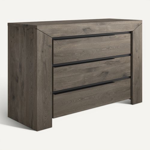 Commode 3 tiroirs BRUGGES imitation chêne brun vue 3/4