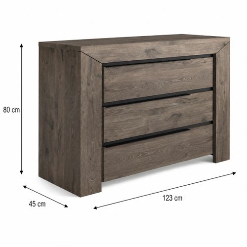 Commode 3 tiroirs BRUGGES imitation chêne brun