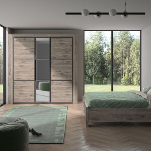 Armoire 3 portes L.222 cm BRUGGES imitation chêne brun