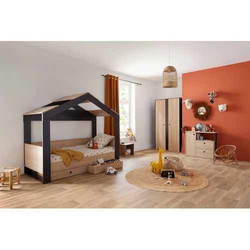 2 tiroirs rangement lit cabane DUPLEX imitation châtaignier