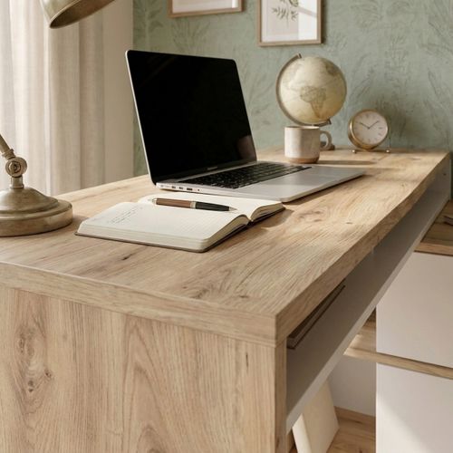 Bureau modulable MODULA imitation chêne et blanc