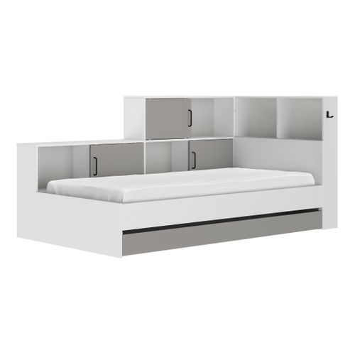 Lit 90x200 cm avec rangements ERWAN Gris et blanc