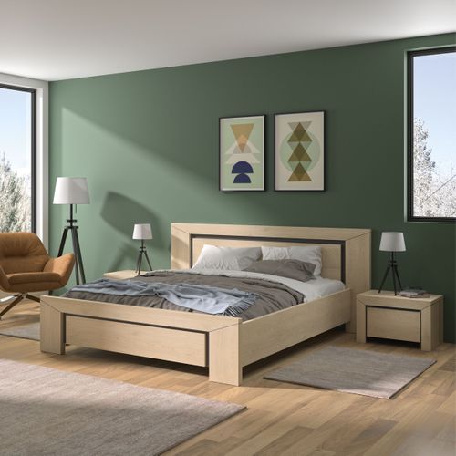 Lit 140x190 cm BRUGGES imitation châtaignier naturel