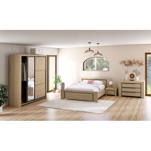 Lit 140x190 cm BRUGGES imitation châtaignier naturel