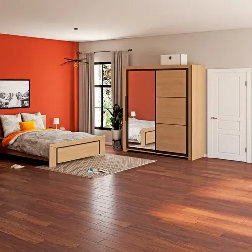 Armoire 2 portes coulissantes L.191 cm BRUGGES imitation châtaignier naturel