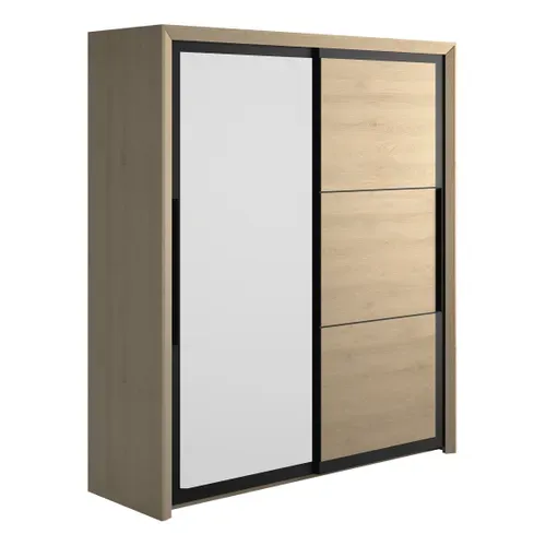 Armoire 2 portes coulissantes L.191 cm BRUGGES imitation châtaignier naturel vue 3/4