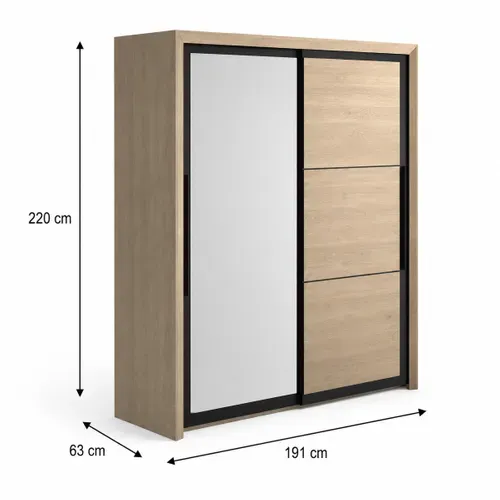 Armoire 2 portes coulissantes L.191 cm BRUGGES imitation châtaignier naturel