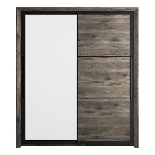 Armoire 2 portes coulissantes L.191 cm BRUGGES imitation chêne brun vue de face
