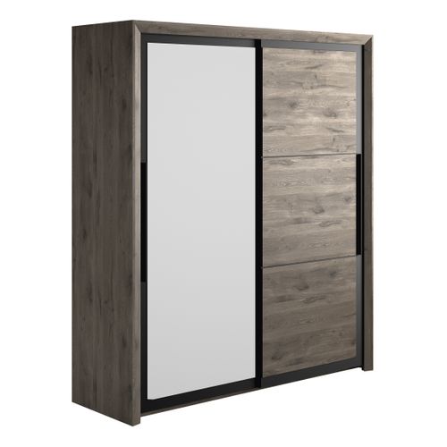 Armoire 2 portes coulissantes L.191 cm BRUGGES imitation chêne brun vue 3/4