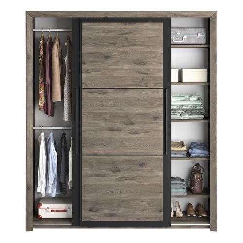 Armoire 2 portes coulissantes L.191 cm BRUGGES imitation chêne brun