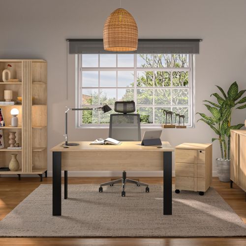 Bureau L. 136 cm FARO imitation Chêne et noir