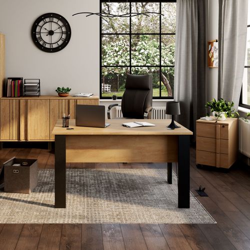 Bureau L. 136 cm FARO imitation Chêne et noir