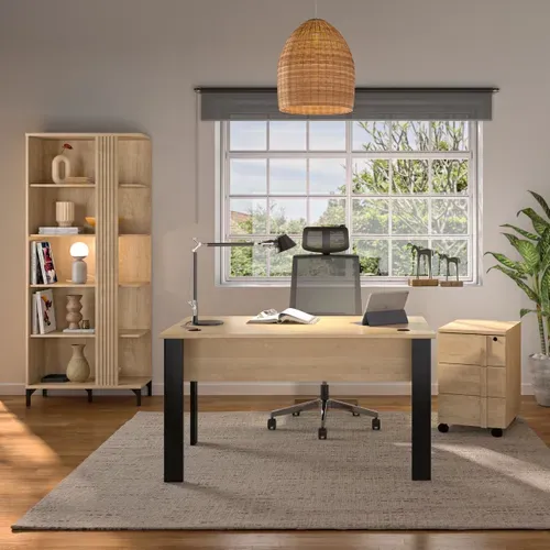 Bibliothèque FARO imitation Chêne blond et noir vue d'ambiance 1