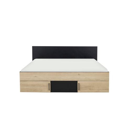 Lit 160x200cm 2 tiroirs + 2 niches SWIVEL imitation chêne et noir