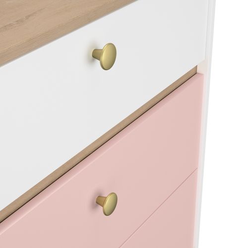 Commode 3 Tiroirs Romy Imitation Chêne, Rose Et Blanc