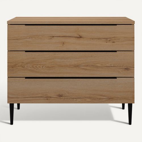 Commode 3 tiroirs LUCIAN imitation chêne vue de face