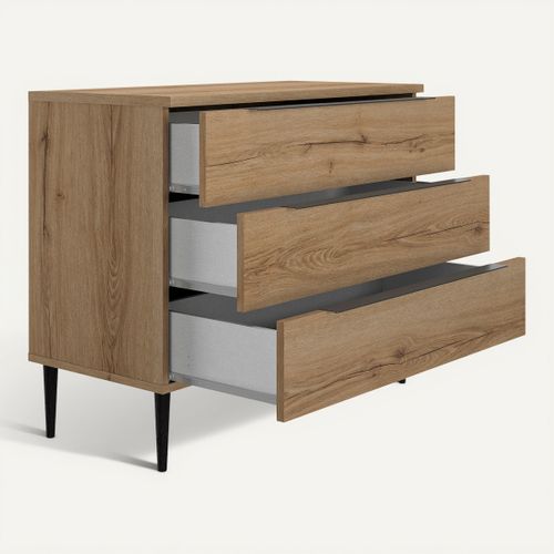 Commode 3 tiroirs LUCIAN imitation chêne