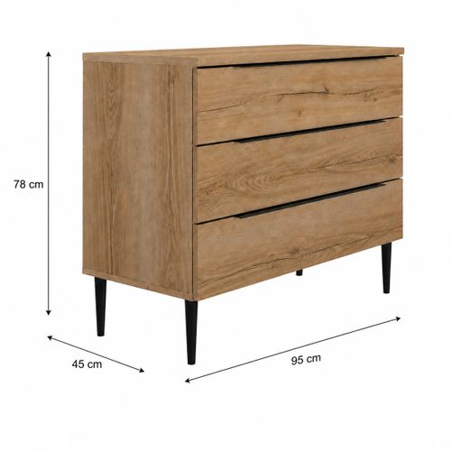 Commode 3 tiroirs LUCIAN imitation chêne