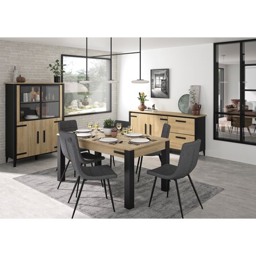 Table L.160/200 rectangulaire CORK imitation chêne/noir