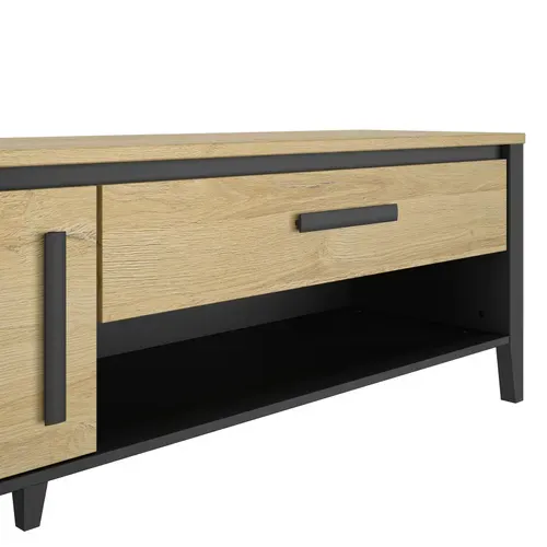 Meuble TV 1 porte/1 tiroirs CORK imitation chêne/noir vue détaillée