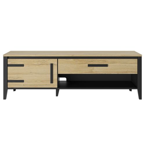 Meuble TV 1 porte/1 tiroirs CORK imitation chêne/noir vue de face