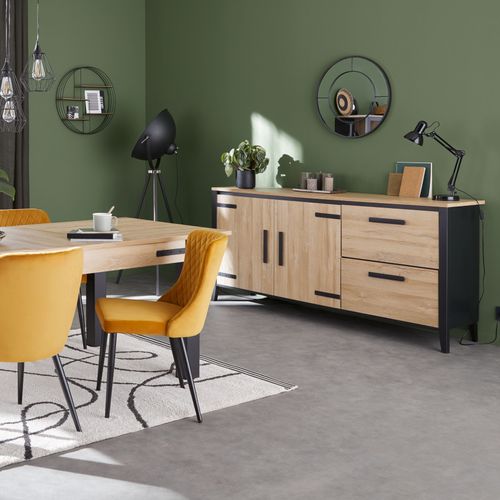 Buffet 2 portes/2 tiroirs CORK imitation chêne/noir