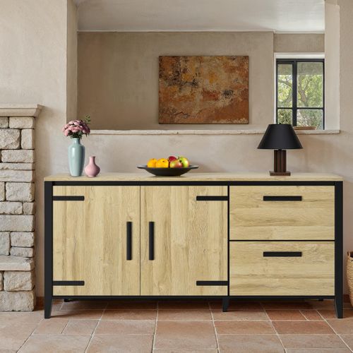 Buffet 2 portes/2 tiroirs CORK imitation chêne/noir
