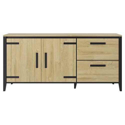 Buffet 2 portes/2 tiroirs CORK imitation chêne/noir